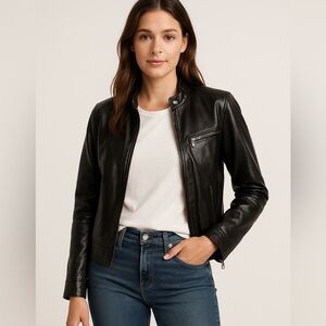 Wilsons Leather Genuine Black Moto Jacket – Size M